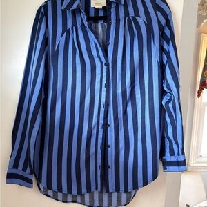 Maeve Blue and Navy Vertical Stripe Button-Down Shirt